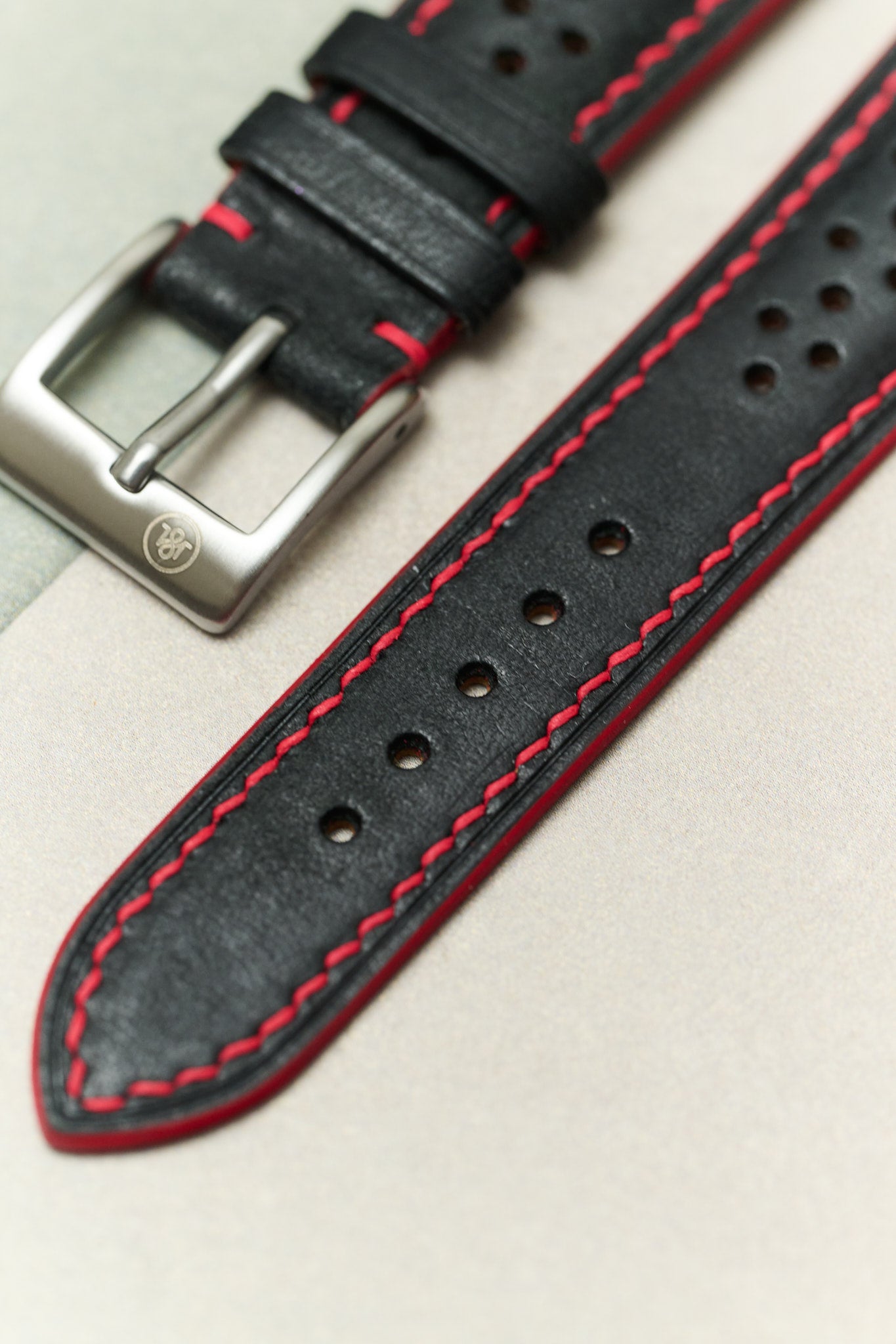 Pueblo Rally Watch Strap - Black & Red - RTW - The Strap Tailor