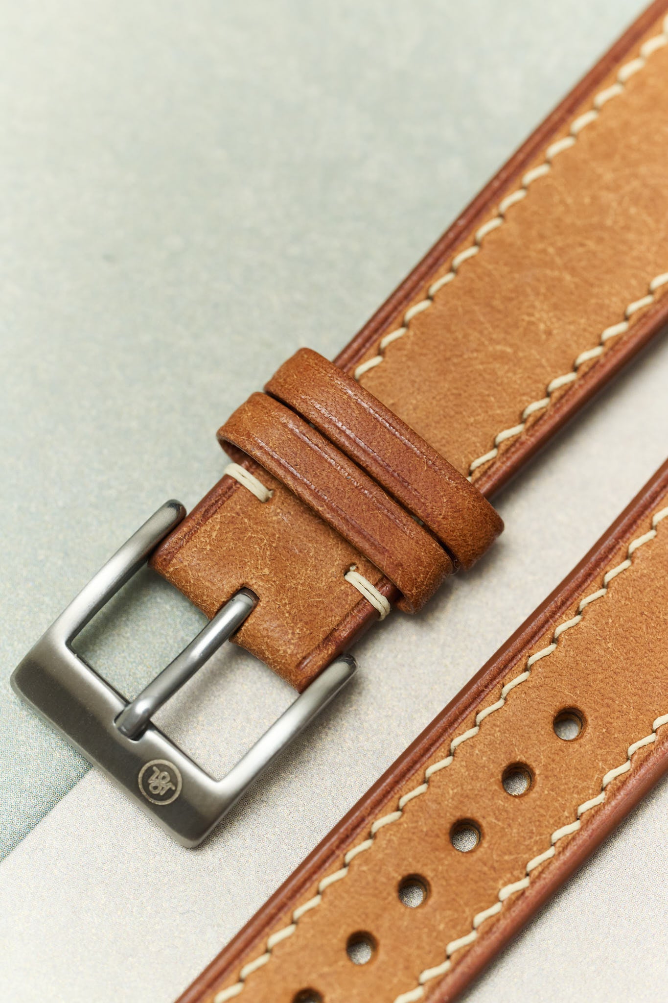 Pueblo Watch Strap W/Cream stitching - Cognac - RTW - The Strap Tailor