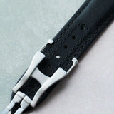 Omega-Style Deployant Sailcloth Watch Strap - Black