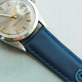Omega-Style Deployant Sailcloth Watch Strap - Navy Blue