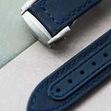 Omega-Style Deployant Sailcloth Watch Strap - Navy Blue