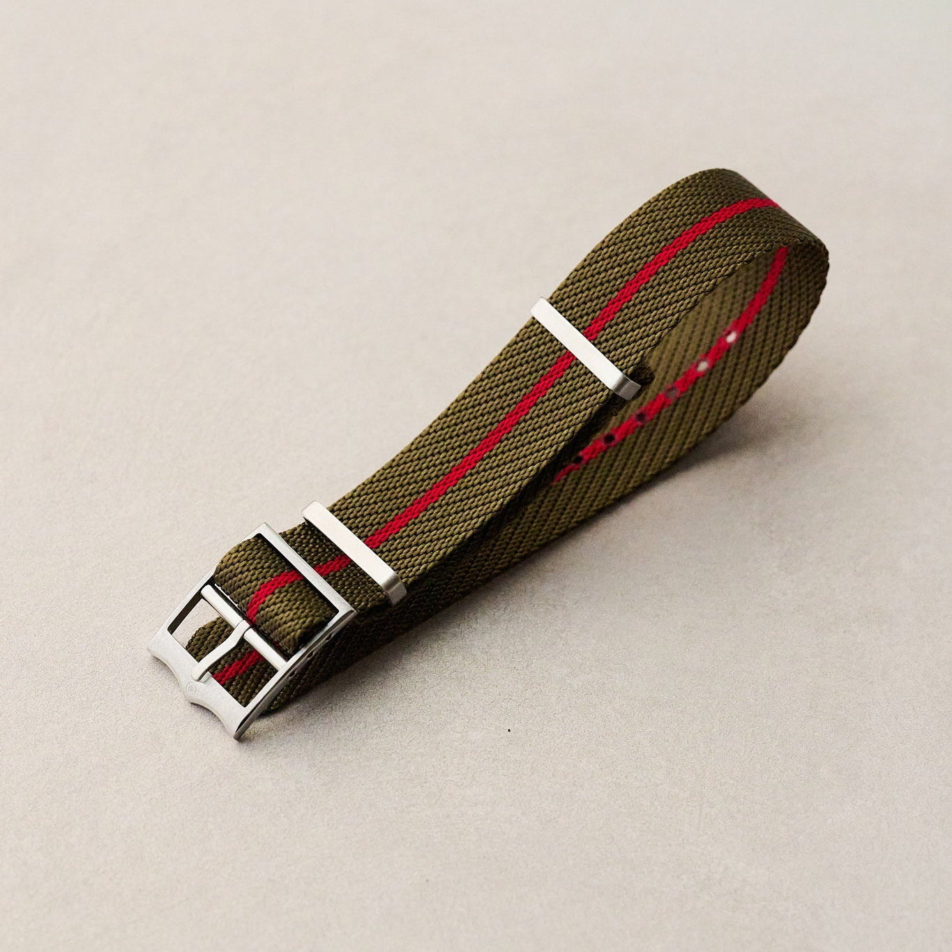 Woven Nylon Single Pass Strap - Olive & Red - The Strap Tailor