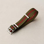Woven Nylon Single Pass Strap - Olive & Red - The Strap Tailor