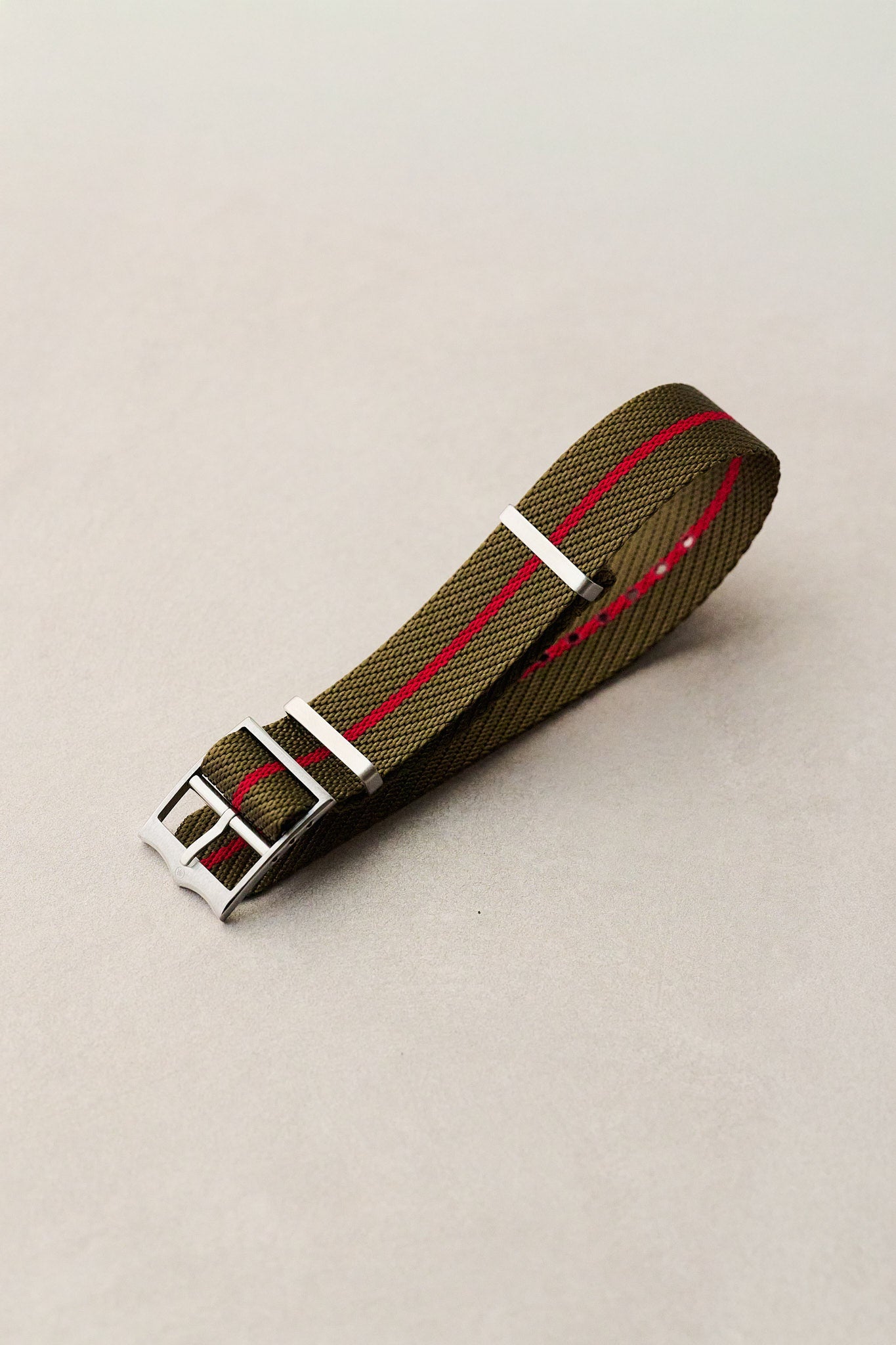 Woven Nylon Single Pass Strap - Olive & Red - The Strap Tailor