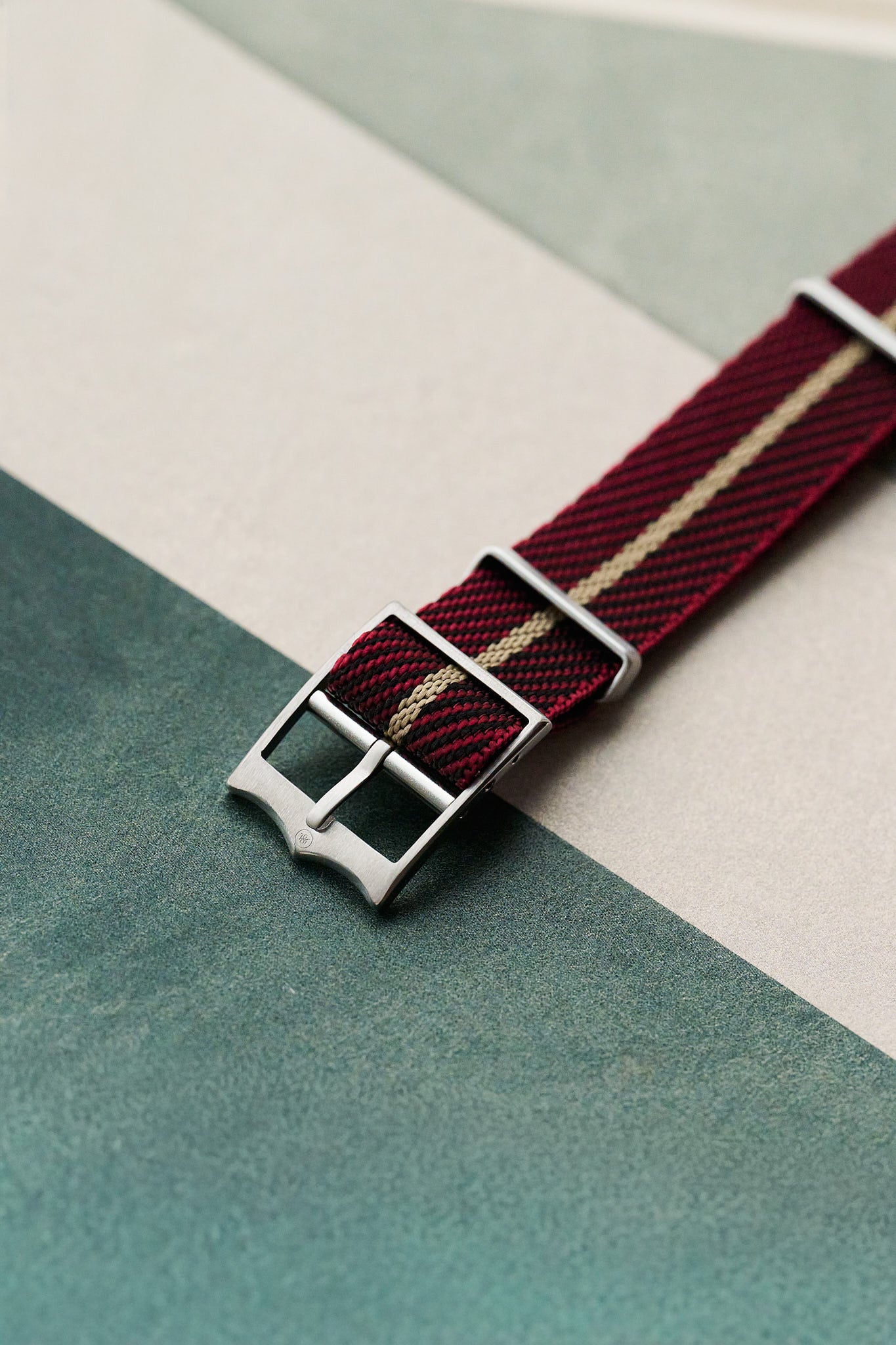 Woven Nylon Single Pass Strap - Burgundy, Black & Khaki - The Strap Tailor