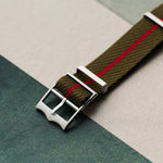 Woven Nylon Single Pass Strap - Olive & Red - The Strap Tailor