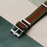 Woven Nylon Single Pass Strap - Olive & Red - The Strap Tailor
