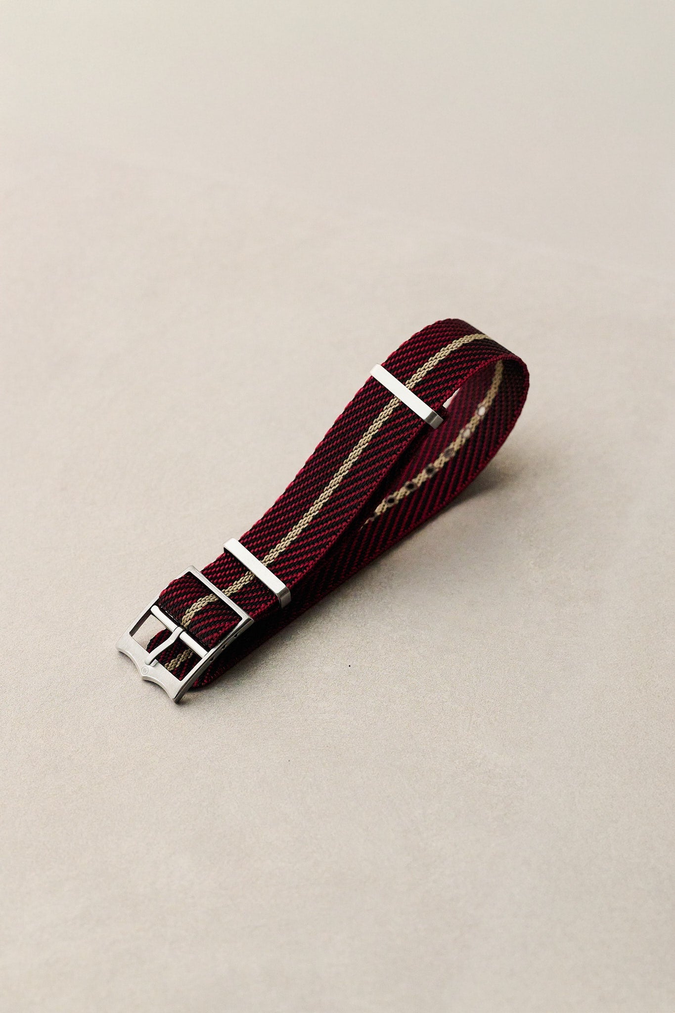 Woven Nylon Single Pass Strap - Burgundy, Black & Khaki - The Strap Tailor