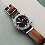 Woven Nylon Single Pass Strap - Olive & Red - The Strap Tailor