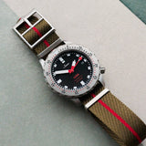Woven Nylon Single Pass Strap - Olive & Red - The Strap Tailor