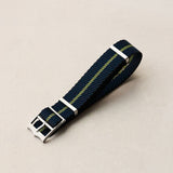 Woven Nylon Single Pass Strap - Navy, Black & Green - The Strap Tailor