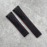 21mm Tag Heuer Deployant Pueblo Calfskin Strap – Black Rally W/Red Stitching - 105/80mm