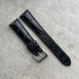 21mm Embossed Crocodile Strap - Black - 135/80mm