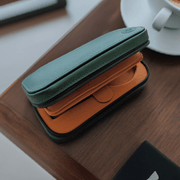 Green & Caramel Travel Case - 2 Watch Zip Case - The Strap Tailor
