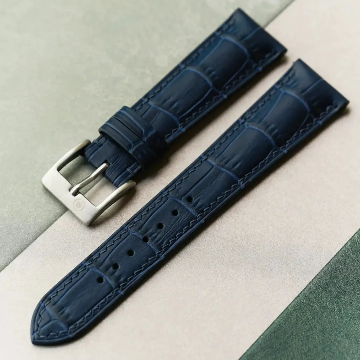 Embossed Crocodile Watch Strap - Navy Blue - RTW - The Strap Tailor