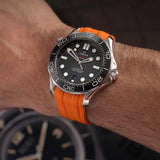 Omega Seamaster 300 Deployant Rubber Strap - Orange - The Strap Tailor