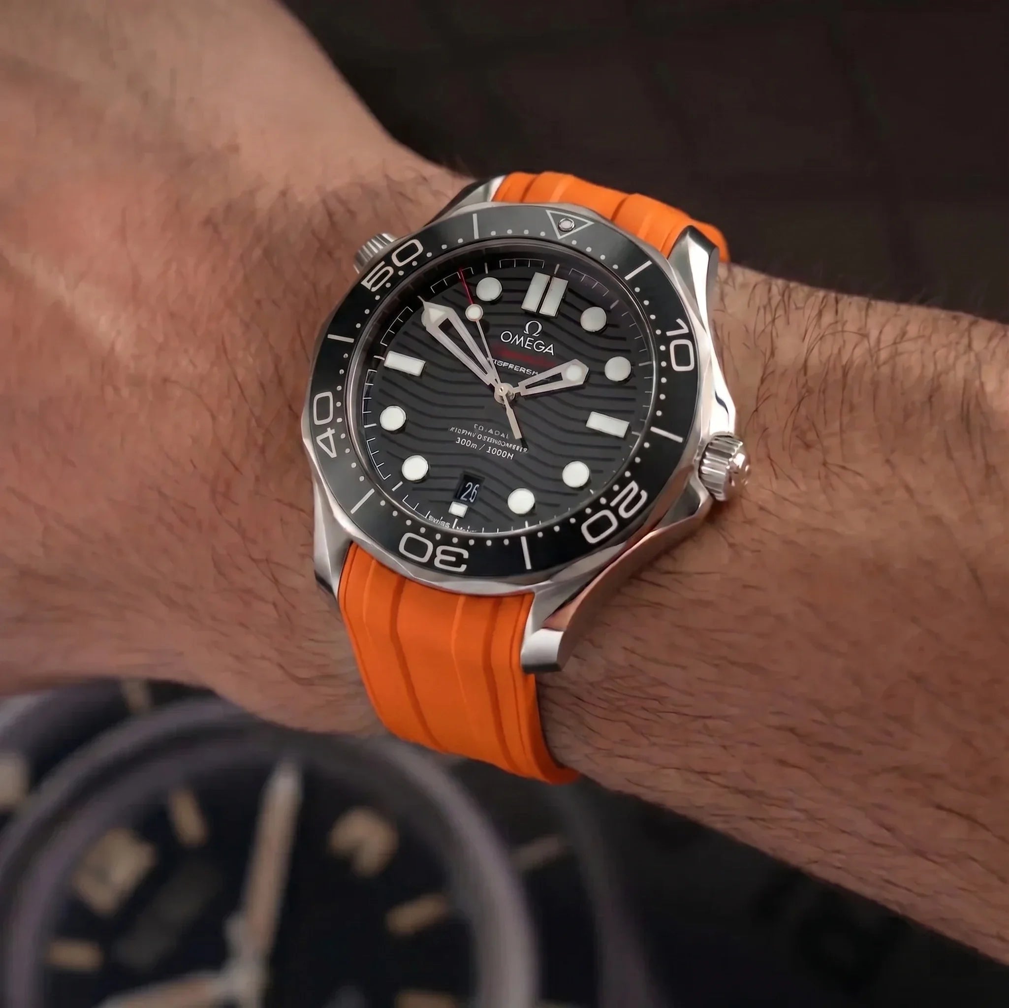 Omega Seamaster 300 Deployant Rubber Strap - Orange - The Strap Tailor