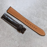 Ostrich Shin Watch Strap - Dark Brown W/Cream stitching