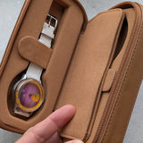 Tan Brown Travel Case - 2 Watch Zip Case