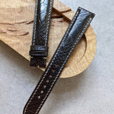 Ostrich Shin Watch Strap - Dark Brown W/Cream stitching