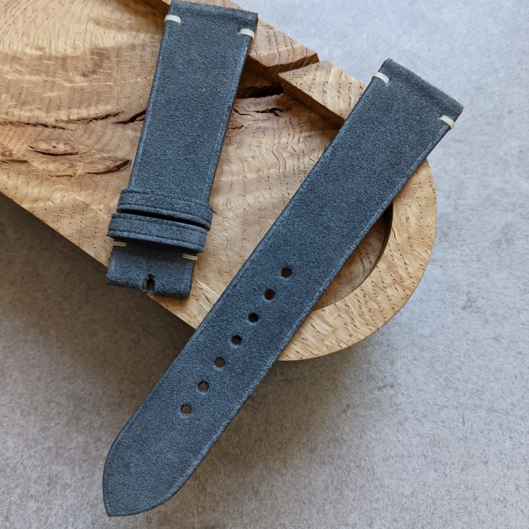 Premium Suede Strap Minimal Stitch - Light Grey - The Strap Tailor