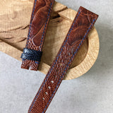 Ostrich Shin Watch Strap - Cognac w/Navy Stitching & keepers