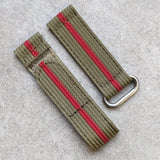 Premium Ribbed Two Piece Ballistic Nylon Strap - Olive Green & Red Pin Stripe