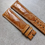 Ostrich Shin Watch Strap - Honey Brown W/Cream stitching